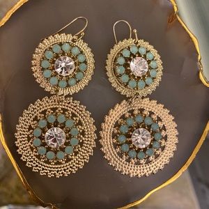 Gold Dangle Earrings With Rhinestone Center